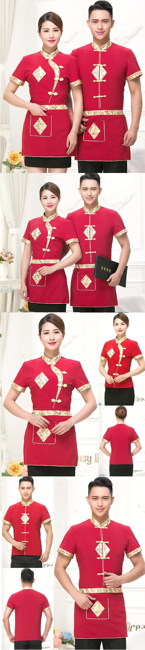 Mandarin Style Restaurant Uniform-Top (Crimson)