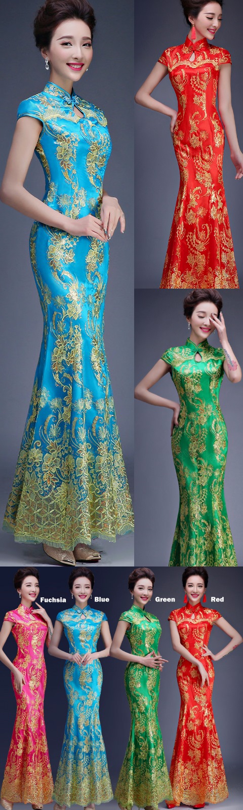Cup-sleeve Long-length Evening-dress Cheongsam (RM)