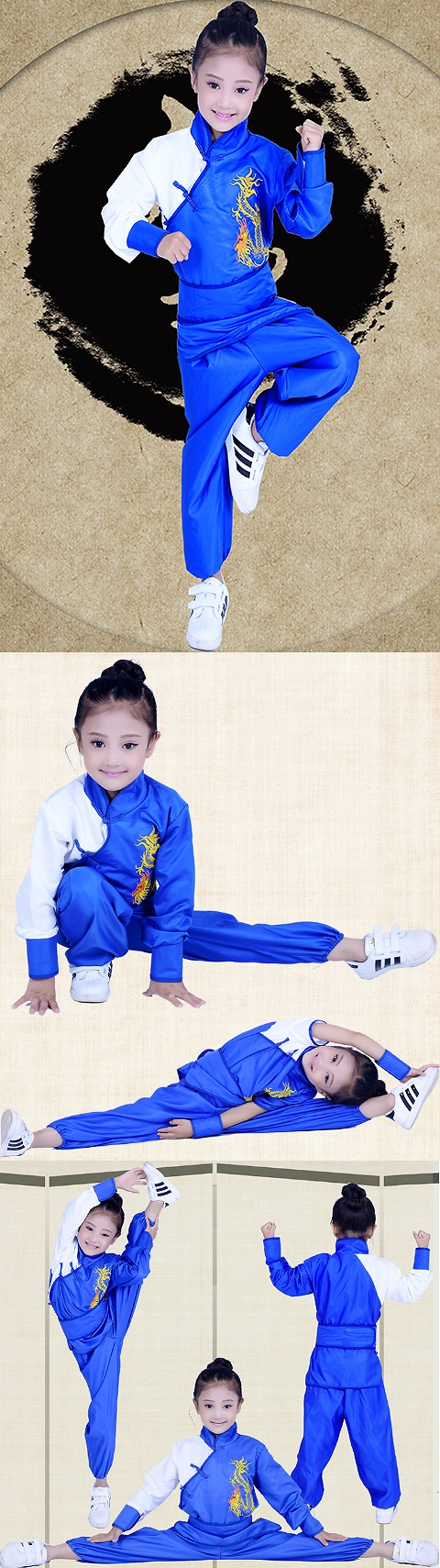 Kid's Dragon Embroidery Kung Fu Uniform with Sash (RM)