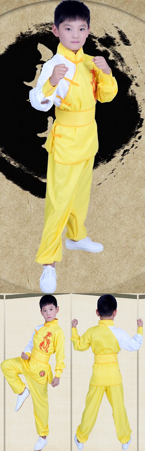 Kid's Dragon Embroidery Kung Fu Uniform with Sash (RM)