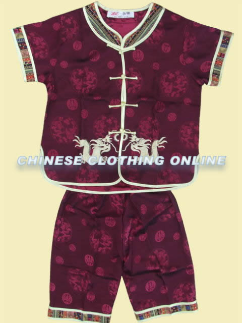 Boy's Short-sleeve Double-dragon Mandarin Suit (RM)