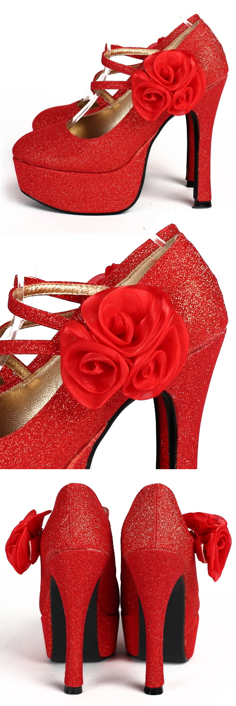 High Heel Ribbon Flower Shoes