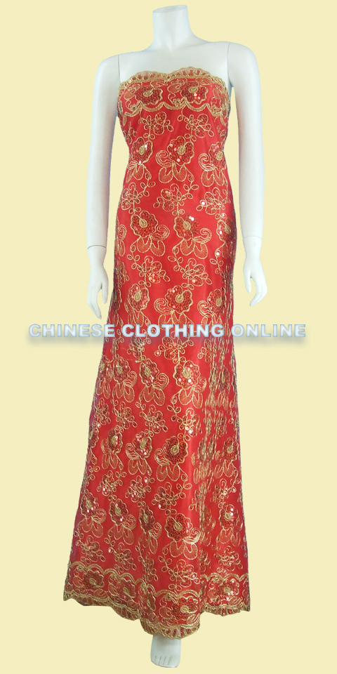 Fabric - See-through Embroidery Gauze w/ Paillettes (Red)