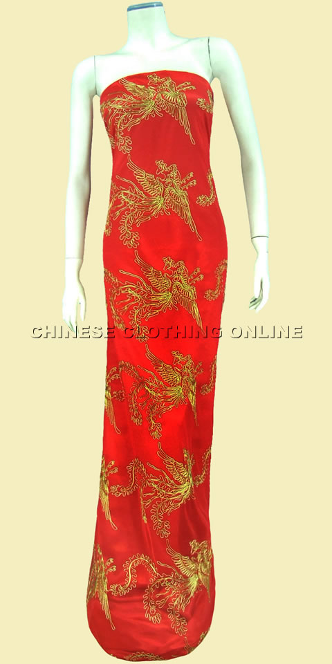 Fabric - Golden Phoenix See-through Embroidery Gauze (Red)