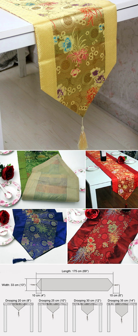 Chinese Ethnic Longevity & Chrysanthemum Embroidery Table Runner (RM)