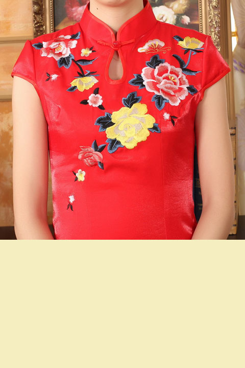 Long-length Cup-sleeve Embroidery Cheongsam (RM)