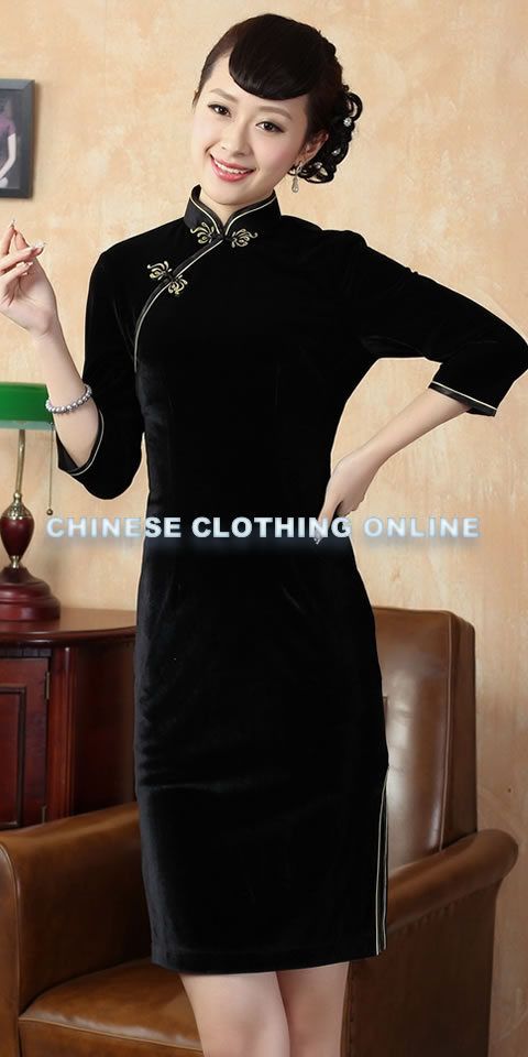 Elbow-sleeve Short-length Velvet Cheongsam (RM)