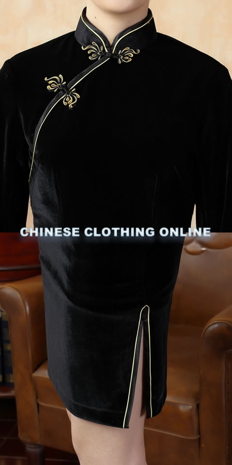 Elbow-sleeve Short-length Velvet Cheongsam (RM)