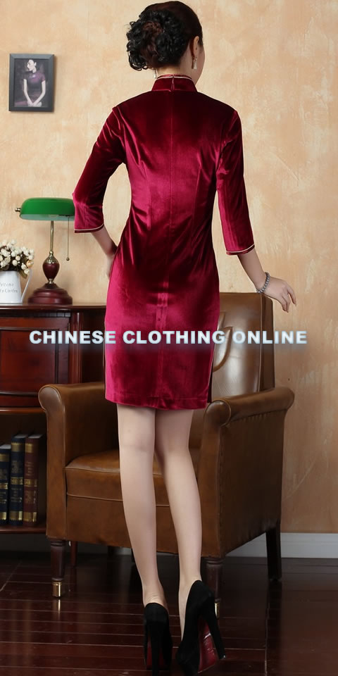 Elbow-sleeve Short-length Velvet Cheongsam (RM)