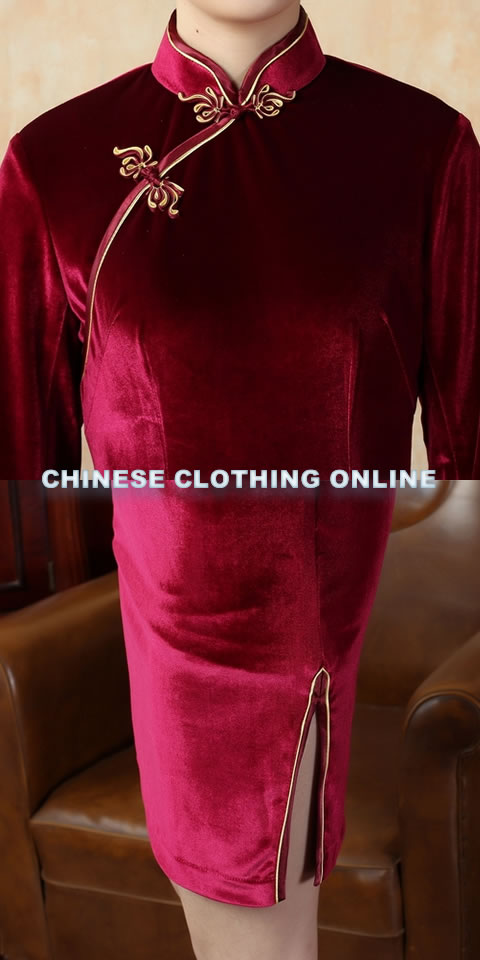 Elbow-sleeve Short-length Velvet Cheongsam (RM)