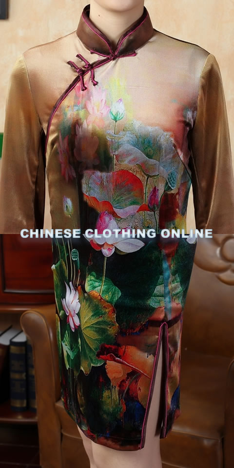 Elbow-sleeve Short-length Spray Painting Velvet Cheongsam (RM)