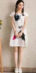 Ethnic Hand-painting Cup-sleeve Linen Dress (RM)