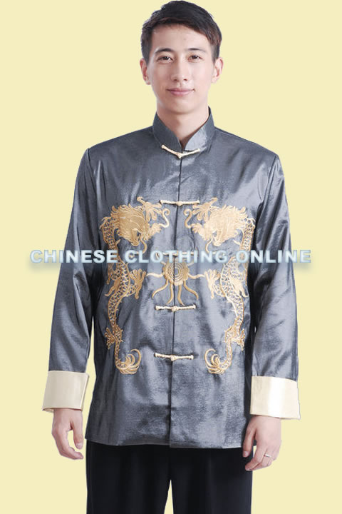 Mandarin Dual-dragon Embroidery Thai Silk Jacket (RM)