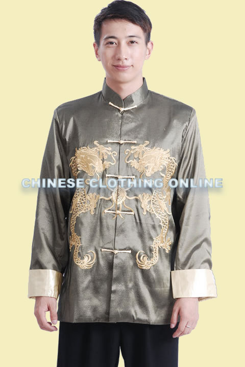 Mandarin Dual-dragon Embroidery Thai Silk Jacket (RM)