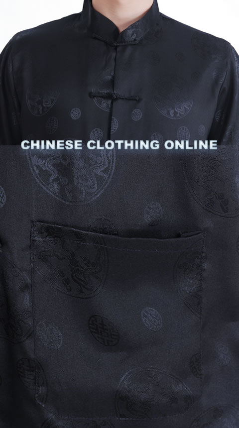 Bargain - Short-sleeve Huddling Dragons Mandarin Shirt - Black (RM)