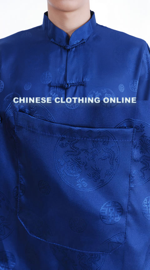 Short-sleeve Huddling Dragons Mandarin Shirt - Dark Blue (RM)