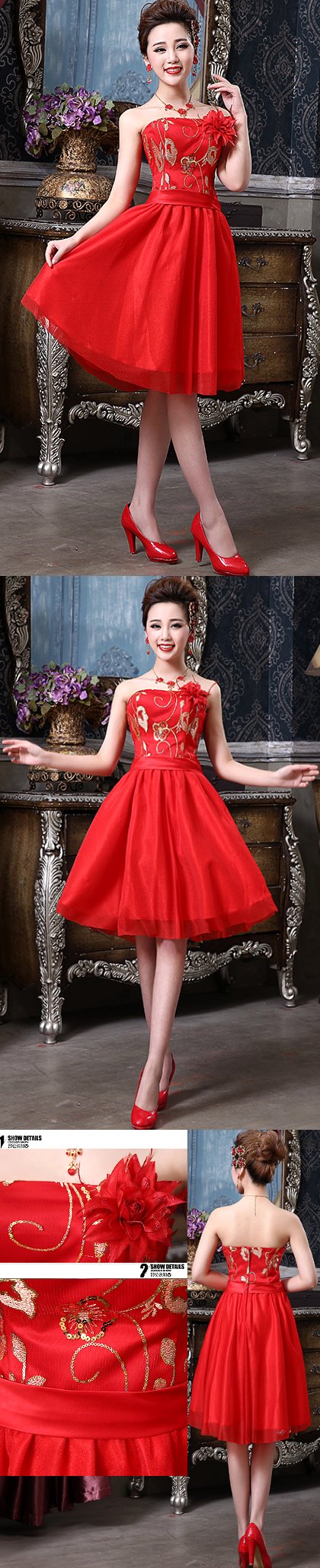 Bare-shoulders Short-length Bridal Cheongsam (RM)
