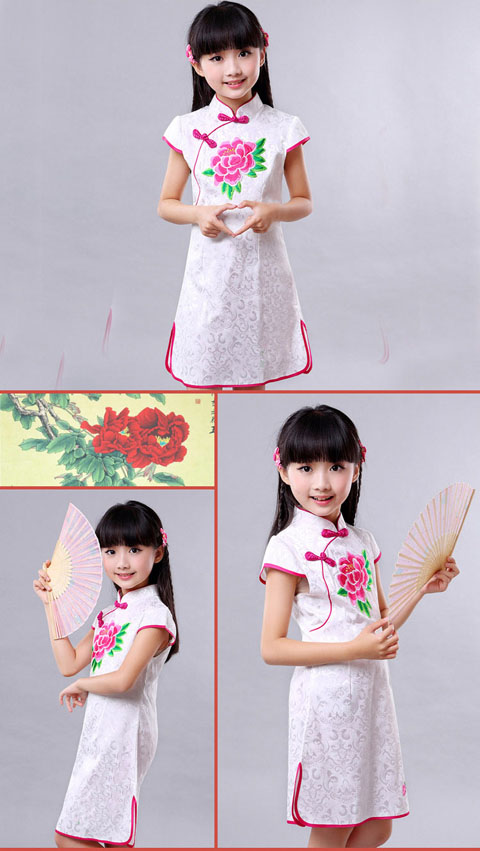 Girl's Cup-sleeveless Embroidery Cheongsam (RM)