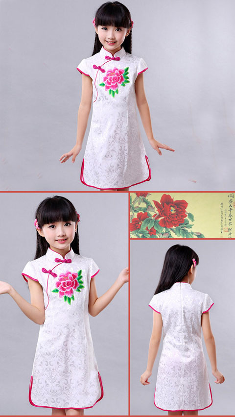 Girl's Cup-sleeveless Embroidery Cheongsam (RM)