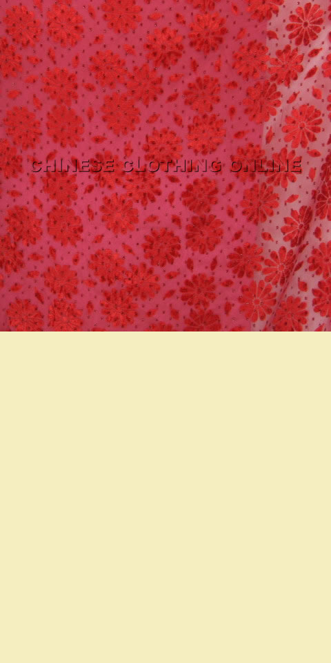Fabric - See-through Embroidery Velvet Gauze (Red)