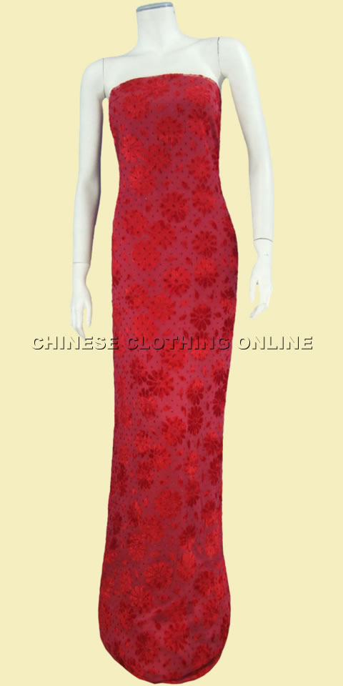 Fabric - See-through Embroidery Velvet Gauze (Red)