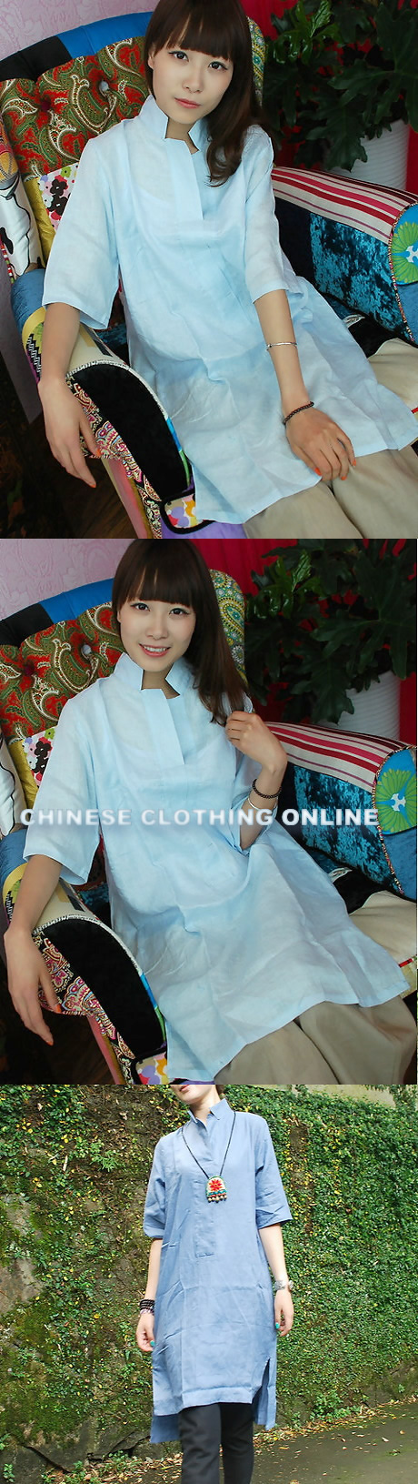 Ethnic Mid-Sleeve Standing Collar Dress (CM)