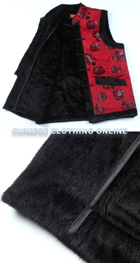 Mandarin Brocade Fabric Mink Hair Vest (RM)