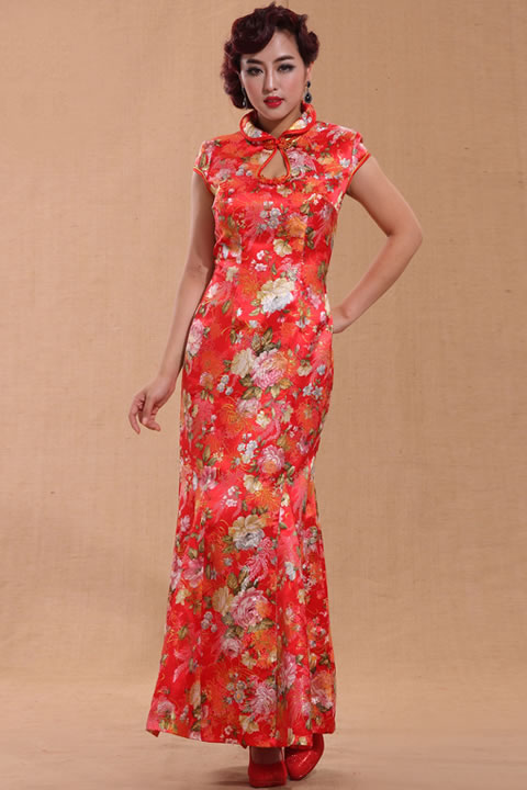 Cup-sleeve Long-length Fishtail Cheongsam (CM)