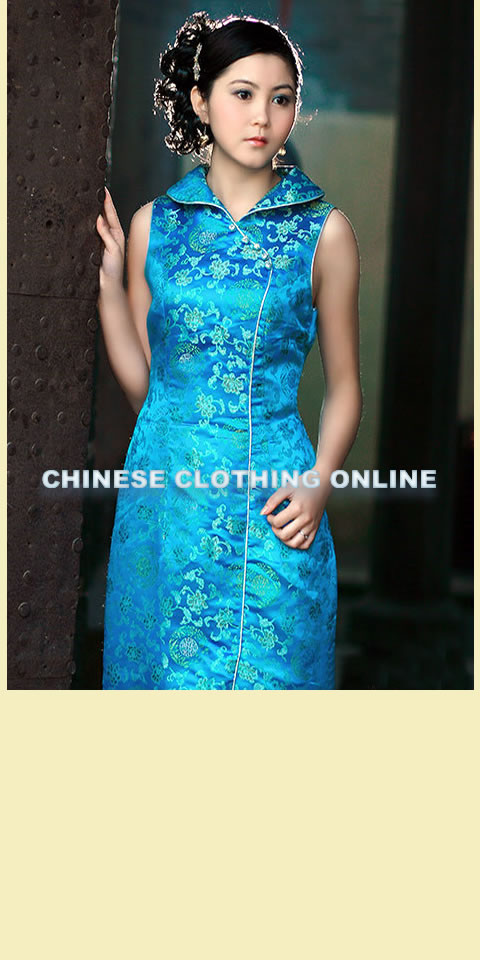Sleeveless Folding Collar Front Slit Long-length Cheongsam (CM)