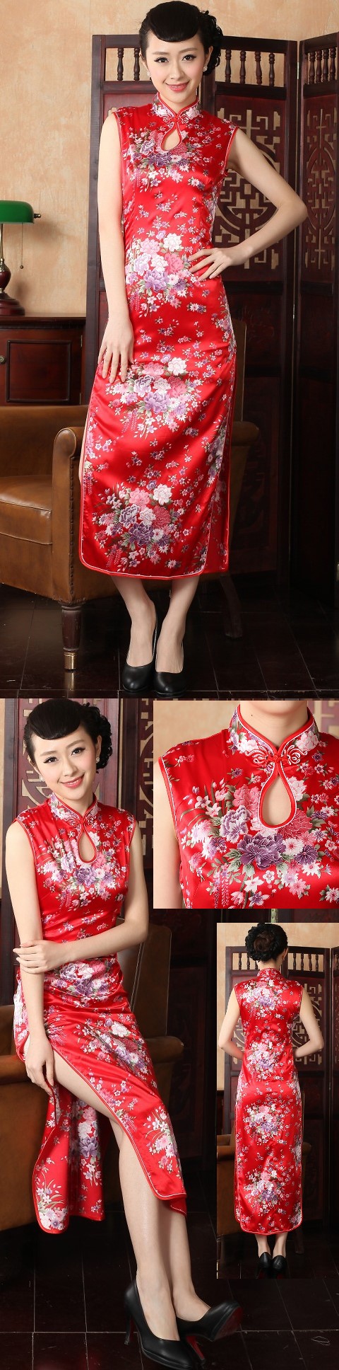Sleeveless Long-length Floral Cheongsam (RM)