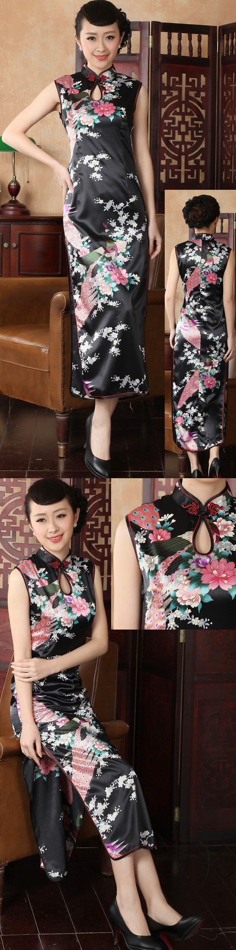 Sleeveless Long-length Peacock Cheongsam (RM)