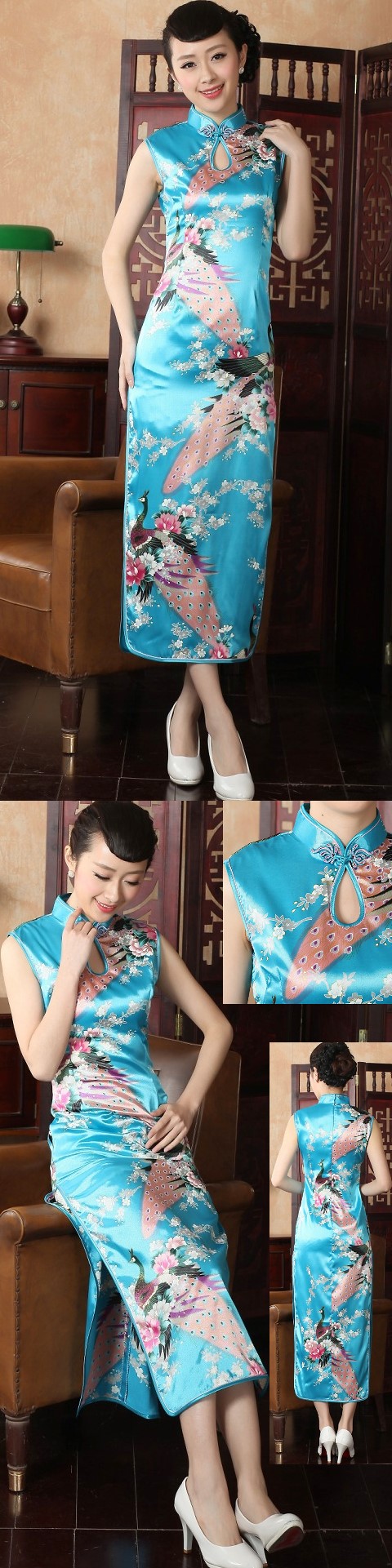 Sleeveless Long-length Peacock Cheongsam (RM)