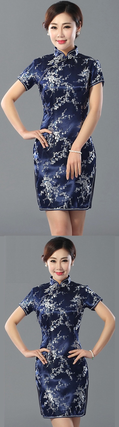 Short-sleeve Short Brocade Cheongsam Dress