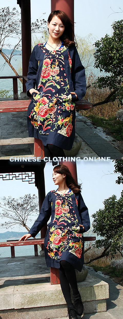 Ethnic Long-sleeve Printing Patch Loose Dress (CM)