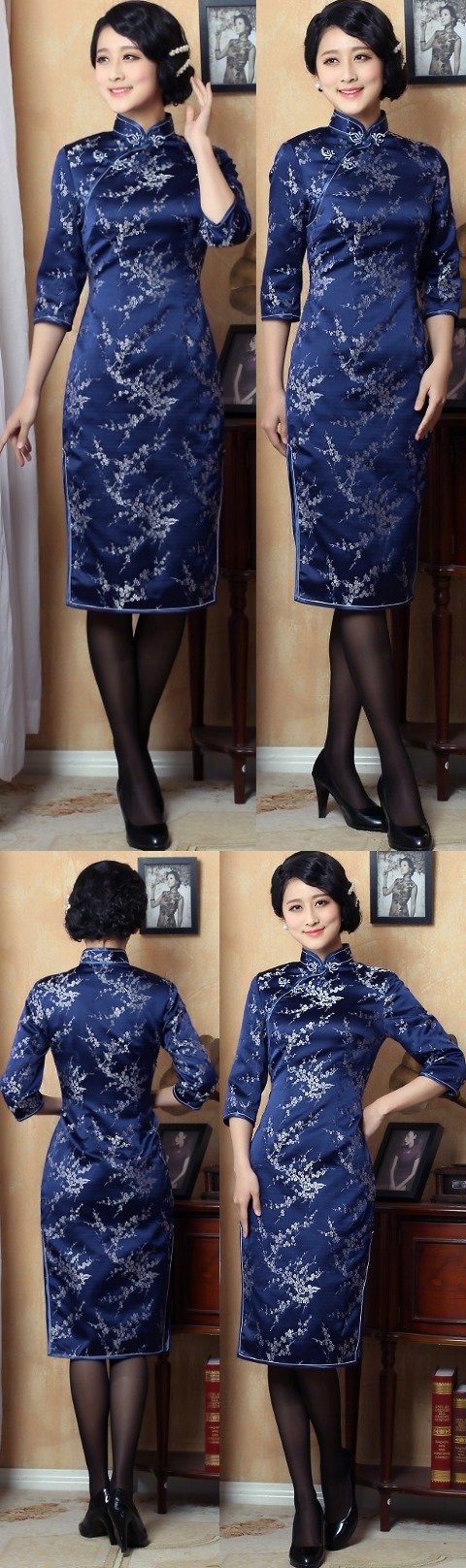 3/4-sleeve Mid-length Cheongsam (CM)