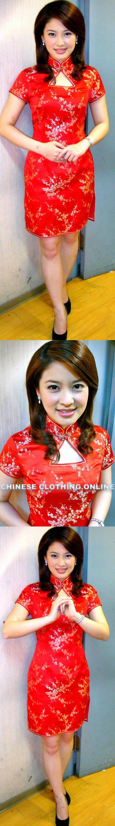 Short-sleeve Triangle-opening Mid-length Cheongsam (CM)