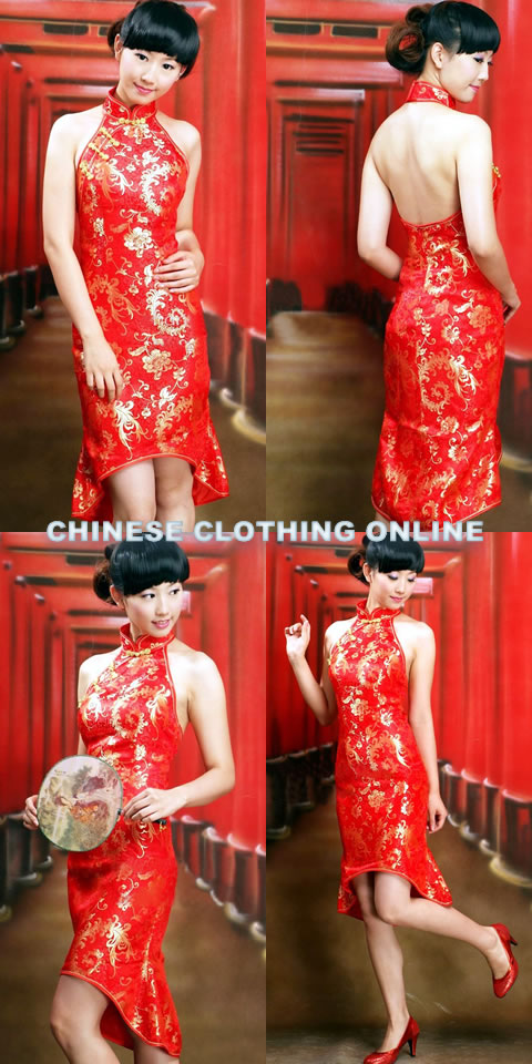 Cut-in Shoulders Bareback Mid-length Cheongsam (CM)