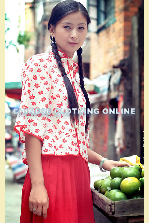 3/4-sleeve Cotton Linen Mandarin Blouse (CM)