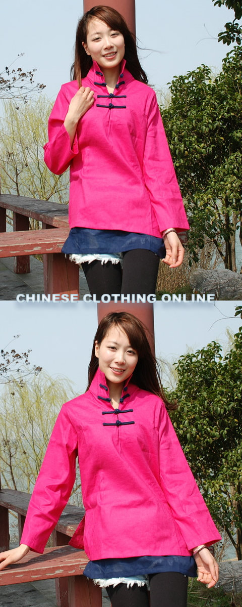 Ethnic Long-sleeve Standing Collar Half Dual-layer Blouse (CM)