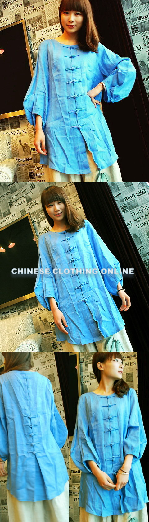 Ethnic Long-sleeve Puff-cuff Long Blouse/Jacket (CM)