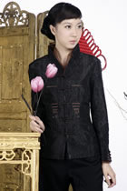Embossed Embroidery Mandarin Jacket (Black)