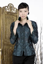 Embossed Embroidery Mandarin Jacket (Green)