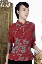 3/4-sleeve Floral Mandarin Blouse (Rusty Red)