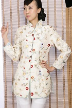 Embossed Floral Embroidery Mandarin Jacket (Light Gold)