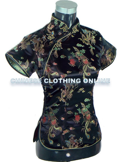 Short-sleeve Dragon and Phoenix Embroidery Mandarin Blouse (RM)