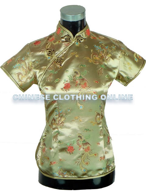Short-sleeve Dragon and Phoenix Embroidery Mandarin Blouse (RM)