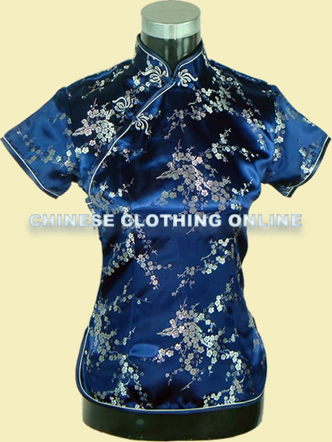 Short-sleeve Plumb Blossoms Embroidery Mandarin Blouse (RM)