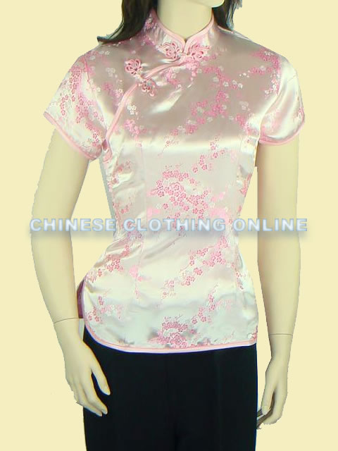 Short-sleeve Plumb Blossoms Embroidery Mandarin Blouse (RM)