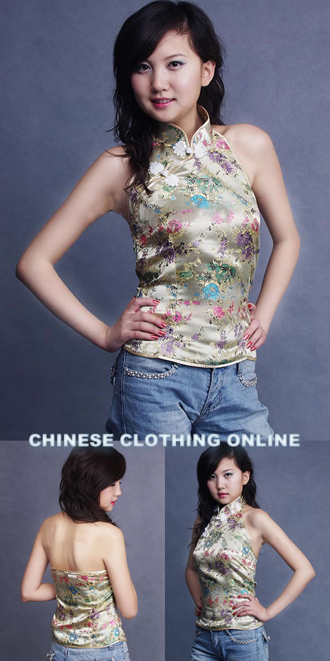 Cut-in Shoulders Bareback Mandarin Blouse (CM)