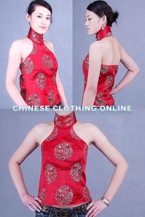 Cut-in Shoulders Bareback Mandarin Blouse (CM)